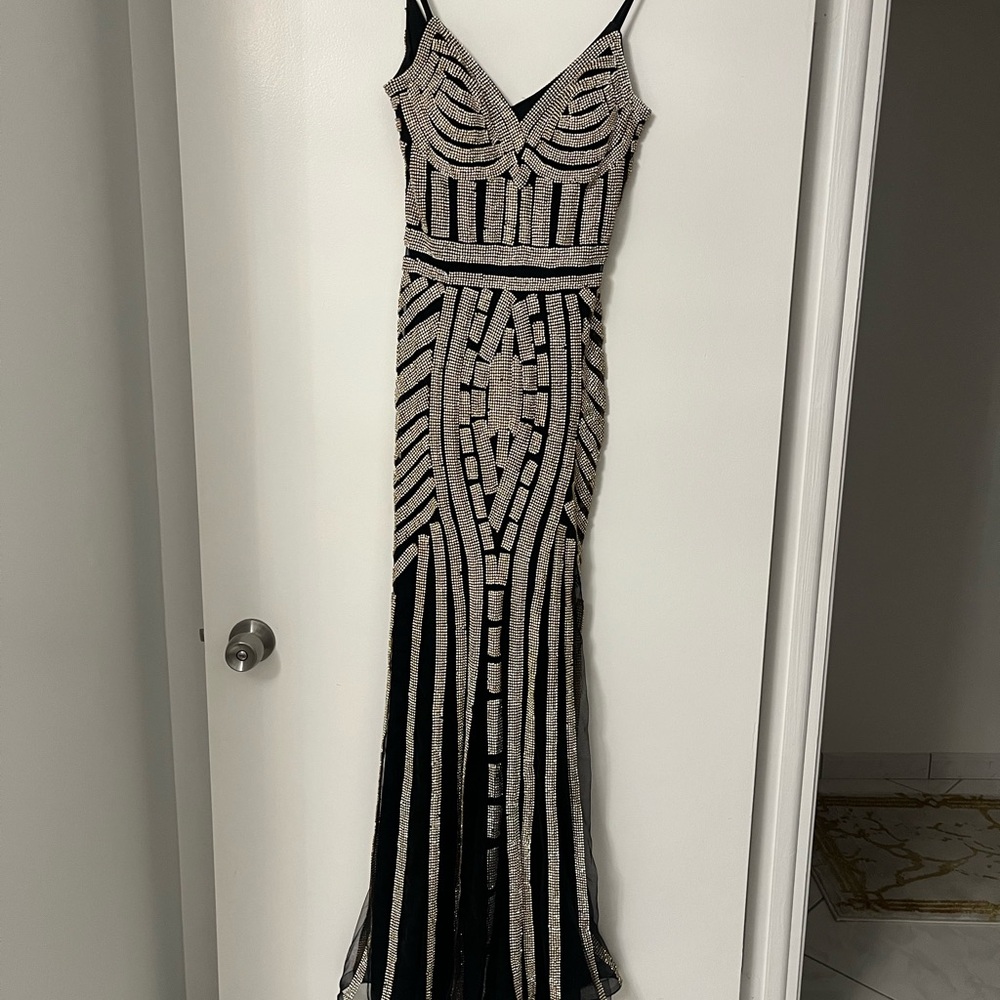 Black and Silver Sleeveless Maxi Gown for Weddings